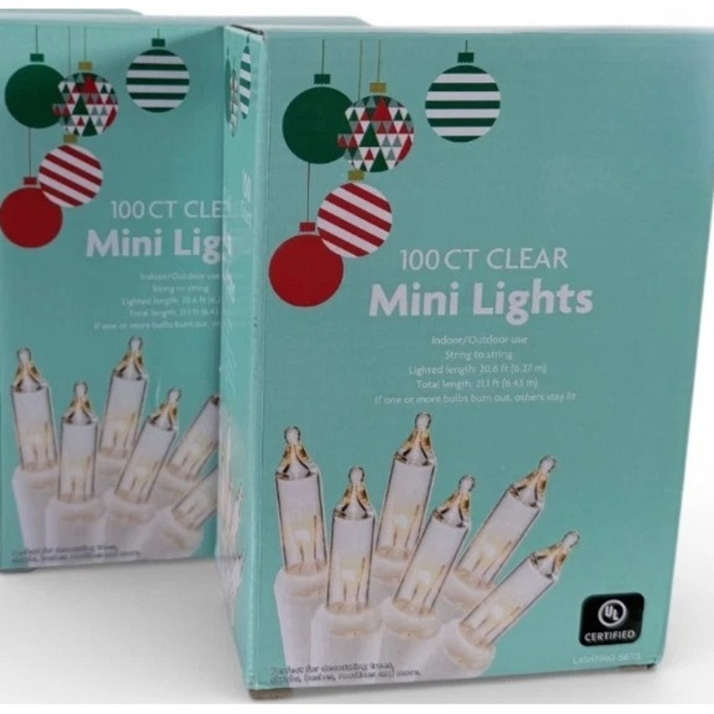 2 Pack 100 Count Clear Mini Lights Indoor Outdoor Christmas Holiday White String